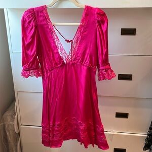 Hot Pink silk and lace mini dress